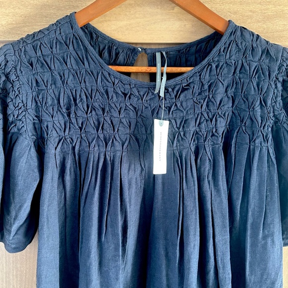 NWT Anthropologie The Liza Puff-Sleeve Smocked Linen Top - Picture 5 of 11